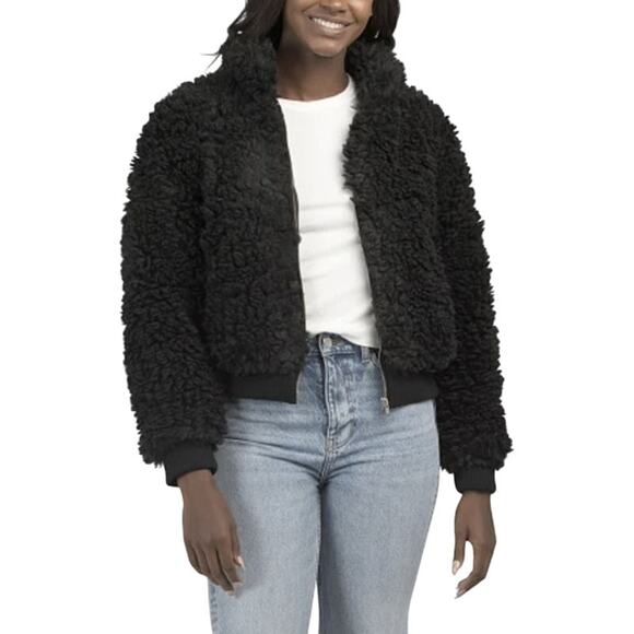 NWT Elan Sherpa Zip Up Bomber Jacket Black Size Small - Picture 1 of 9